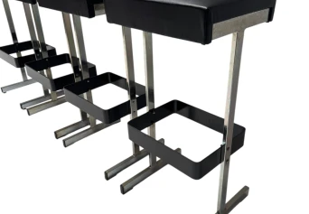 Four Mid-Century Modern Bar Stools with Black Leather Seats, 1970s